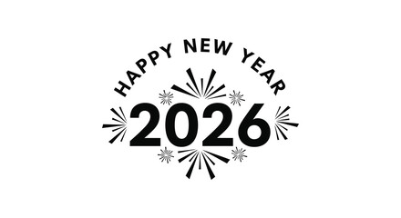 Happy new year 2026 celebratory graphic with fireworks and festive lettering