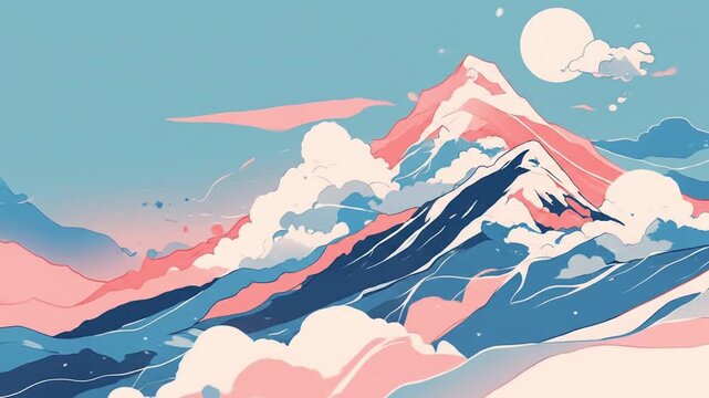 illustration mountain with clouds Videos