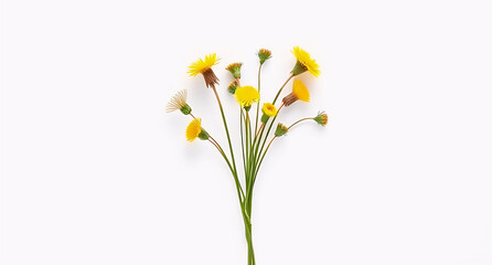 minimalist dandelion yellow flowers isolated on white, modern aesthetic