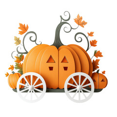 Whimsical pumpkin carriage with autumn leaves