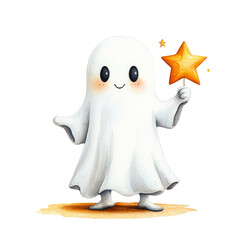 Cute ghost character holding a star wand