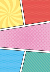 アメコミのコマ割りの縦向き背景イラスト