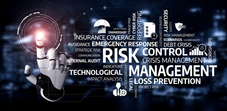 Abstract representation of risk management with a futuristic hand pointer and strategic elements, highlighting the importance of crisis control and data analysis in decision-making. Tessel