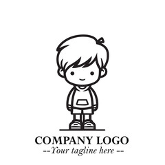 Black and White Chibi Boy Illustration with Jacket and Boots in Bold Thick Line Art Minimal Style