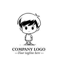 Black and White Chibi Boy Illustration with Jacket and Boots in Bold Thick Line Art Minimal Style