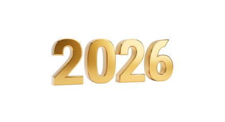 Shiny Gold 3 D Numbers 2026, with Subtle Reflections, cutout, PNG isolated on a white or transparent background, AI