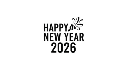 Elegant black and white typography celebrating happy new year 2026 with decorative flourish