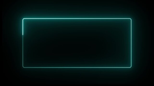 Neon line glowing frame on black background. Glowing neon frame background animation square shape.