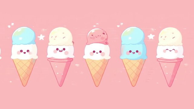 flat pastel illustration ice cream cone Videos