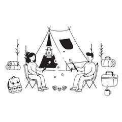 Couple camping with tent and campfire illustration

Keywords: