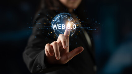 Concept of Web 3.0, the next generation of the internet. This technology represents a decentralized...