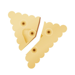 Crispy Golden Cracker Broken in Half Isolated on White Background Macro Shot with Soft Shadows and Detailed Texture