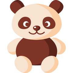 Cute Cartoon Panda Plush Toy Sitting Forward Facing With Brown and Cream Colors on White Background