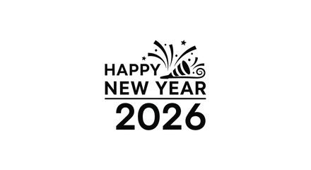 Happy new year 2026 text with festive fireworks and celebratory design elements