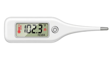 Digital Thermometer Displays 102.3 Degrees Fahrenheit Indicating Fever Illness Healthcare Medical Tool isolated on a Transparent Background