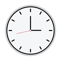 Minimalist clock illustration showing 3 oclock simple flat vector design element isolated on white background for app and web design