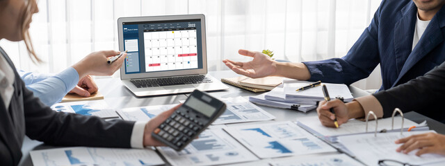 Business intelligence and data analysis concept. Analyst team working on financial data analysis...