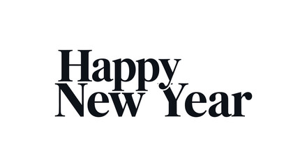 Elegant black and white typography of happy new year text on a clean white background