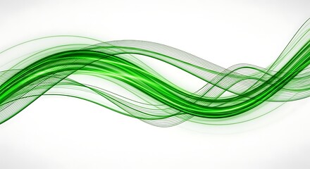 Dynamic vibrant green energy waves flow across clean white background
