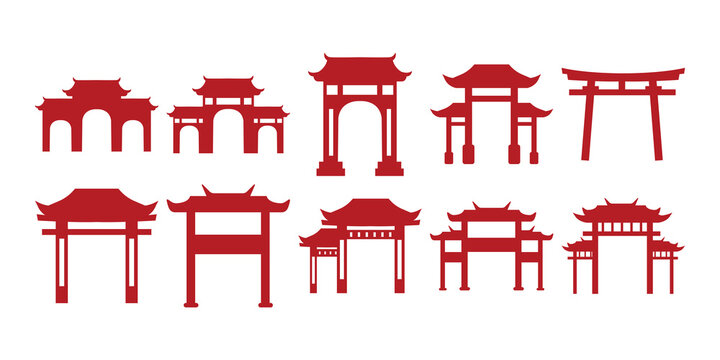 Red Chinese Gate Silhouette