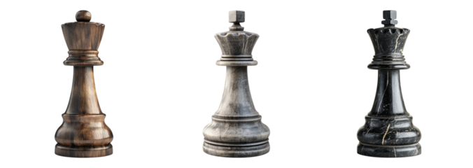 Different Chess King Pieces in Various Materials and Textures, PNG bundle collection, Isolated on Transparent Background
