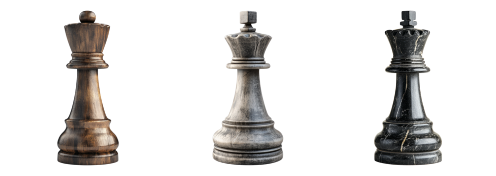 Different Chess King Pieces in Various Materials and Textures, PNG bundle collection, Isolated on Transparent Background