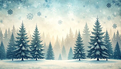 Obraz premium Winter Pine Forest Landscape with Snowflakes