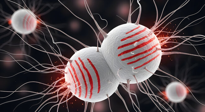 Microscopic view of active cells with neural connections and energy glow.