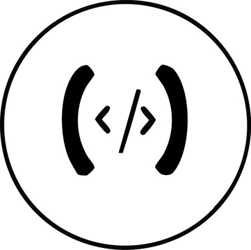 Code brackets icon for software development, representing coding and programming, in a round design