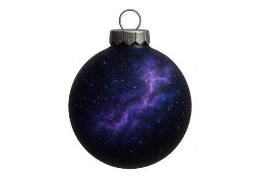 Christmas ornament featuring cosmic nebula and stars, festive holiday planet-like decoration on transparent background