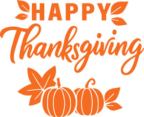 Fototapeta premium Happy thanksgiving typography with pumpkins and leaves autumn festive illustration 