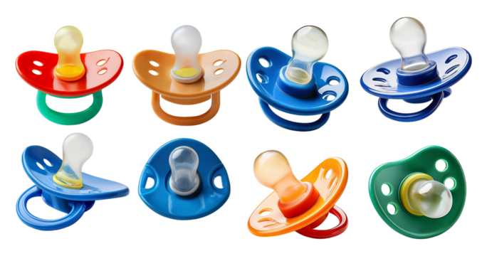Colorful Baby Pacifiers Assorted Set Isolated on White Background, isolated on transparent background