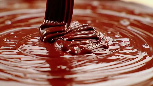 Pouring Rich Dark Chocolate Sauce Creates Swirls.
