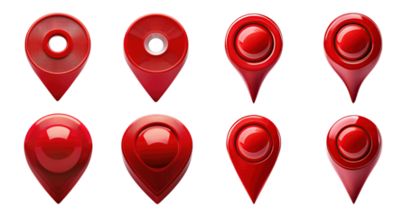 Collection of Red Location Pins and Markers for Navigation Use, PNG bundle collection, Isolated on Transparent Background
