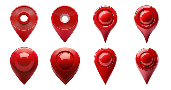 Collection of Red Location Pins and Markers for Navigation Use, PNG bundle collection, Isolated on Transparent Background