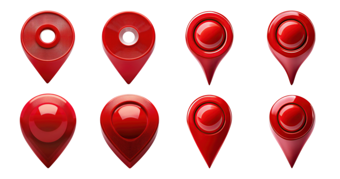 Collection of Red Location Pins and Markers for Navigation Use, PNG bundle collection, Isolated on Transparent Background