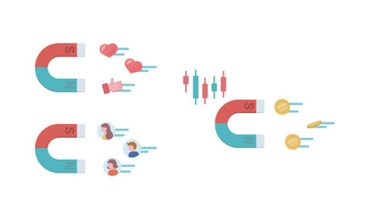 磁石と人・お金・いいねのアイコンセット