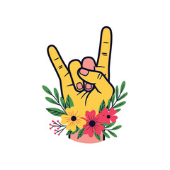 Flat illustration of hand sign with Flowers Accent