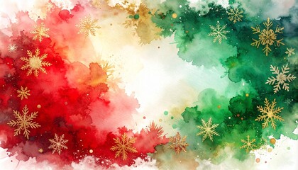 Festive Watercolor Splashes with Golden Snowflakes - A Holiday Background Design