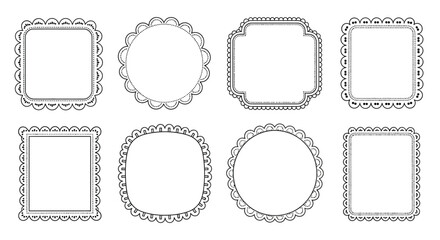 Collection of ornate black and white decorative frame designs on white background