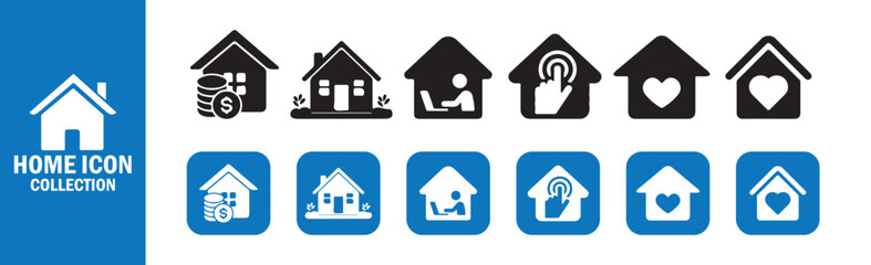 Interactive Home and Real Estate Icon Set - Mortgage, Remote Work, Property Search, Love, Investment, Smart Home