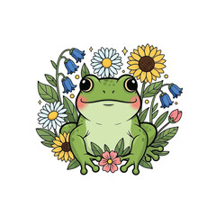Flat illustration of Frog with Flowers Accent Graphic
