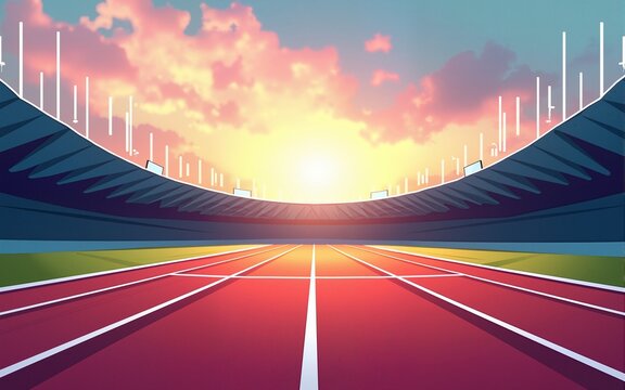 Vector layout template design for run, championship or any sports event. Poster design with abstract running track on stadium with lane. High quality