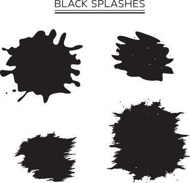 Black grunge Ink paint Splashes. Abstract Stain Clipart Set