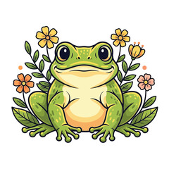 Flat illustration of Frog with Flowers Accent Graphic