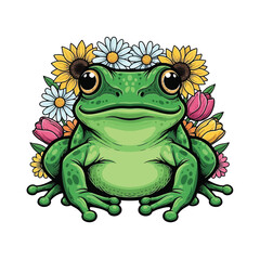 Fototapeta premium Flat illustration of Frog with Flowers Accent Graphic