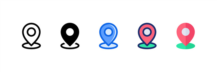 Pin icon set multiple style collection. Vector illustration.