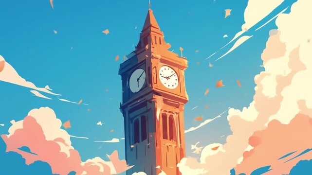 flat pastel illustration clock tower Videos