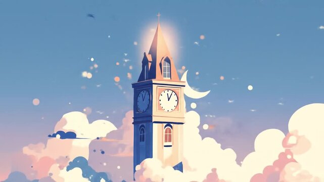 flat pastel illustration clock tower Videos