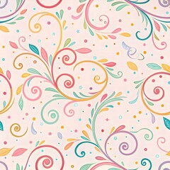 Confetti + Swirl Hybrid Motif on Pastel Wrap-Paper. Color-pop confetti dots and swirl shapes over pastel paper wrap texture&mdash;festive, fun seamless pattern.
